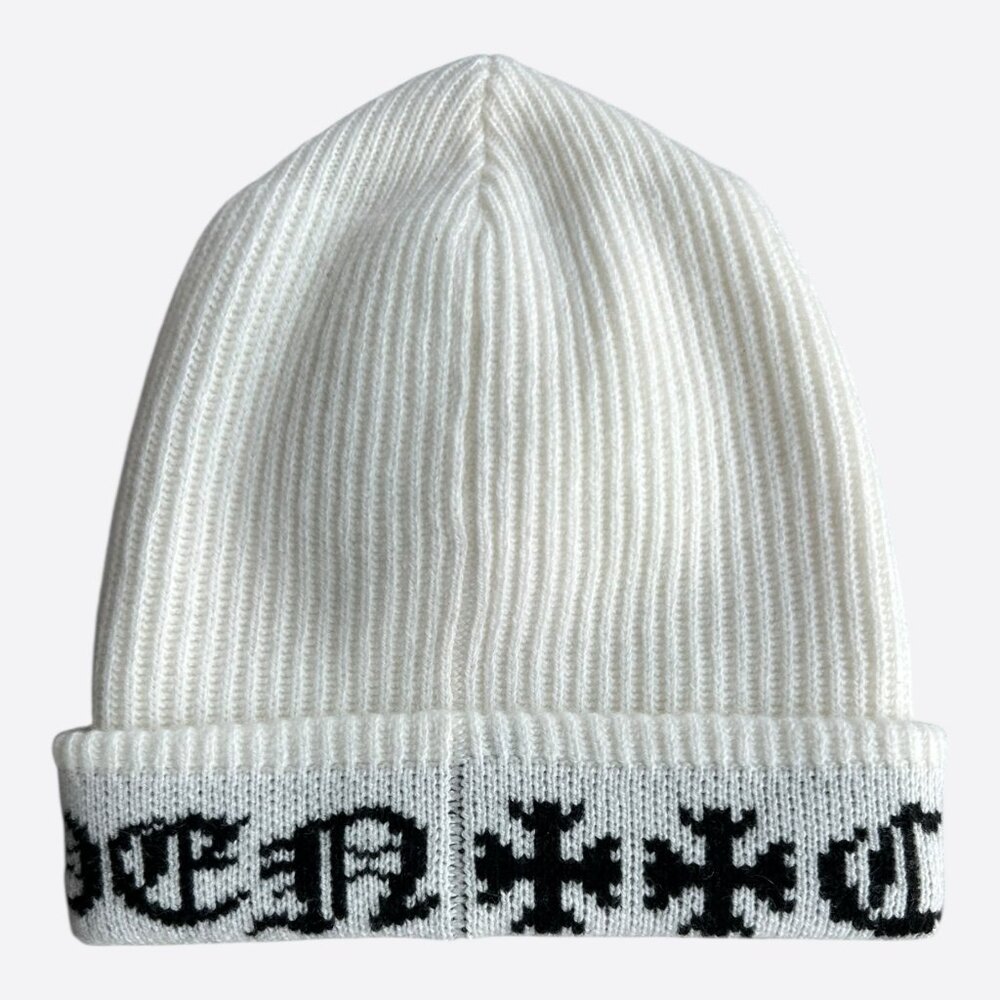 Chrome Hearts White & Black Cross Logo Cashmere Beanie - Picture 2 of 5